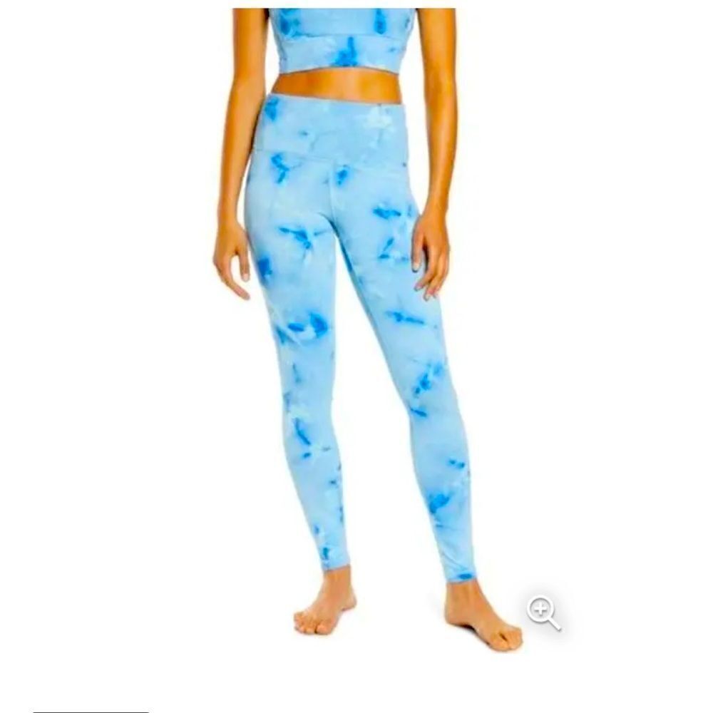 Zella Spray Dye High Waist Leggings In Blue Tie Dye Print Size M